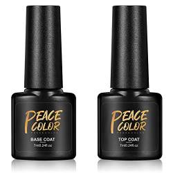 PEACECOLOR Gel Nägel Selber Starterset 1pcs 7ML Base Coat* 1pcs 7ML Topcoat, UV Lack Gel Nail Polish Set Gel Nagellack Soak-Off Gellack Set für Design von PEACECOLOR