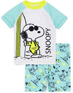 PEANUTS Snoopy Badeanzug für Jungen | Kinder 2 Stück T-Shirt Shorts Animierte Beagle Woodstock Hund Blau All In One Badeanzug by Schulz Merchandise von PEANUTS