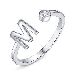 PEARLOVE Damen Mädchen Buchstabe Ring, 925 Sterling Silber Verstellbare Offener Ring mit Buchstaben für Frauen Stapelbare Alphabet ringe von A bis Z von PEARLOVE