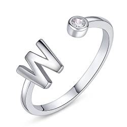 PEARLOVE Damen Mädchen Buchstabe Ring, 925 Sterling Silber Verstellbare Offener Ring mit Buchstaben für Frauen Stapelbare Alphabet ringe von A bis Z von PEARLOVE