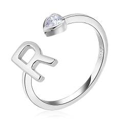 PEARLOVE Damen Mädchen Buchstabe Ring, 925 Sterling Silber Verstellbare Offener Ring mit Buchstaben für Frauen Stapelbare Alphabet ringe von A bis Z von PEARLOVE