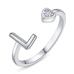 PEARLOVE Damen Mädchen Buchstabe Ring, 925 Sterling Silber Verstellbare Offener Ring mit Buchstaben für Frauen Stapelbare Alphabet ringe von A bis Z von PEARLOVE