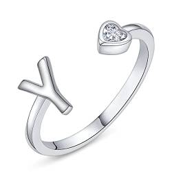 PEARLOVE Damen Mädchen Buchstabe Ring, 925 Sterling Silber Verstellbare Offener Ring mit Buchstaben für Frauen Stapelbare Alphabet ringe von A bis Z von PEARLOVE