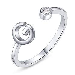 PEARLOVE Damen Mädchen Buchstabe Ring, 925 Sterling Silber Verstellbare Offener Ring mit Buchstaben für Frauen Stapelbare Alphabet ringe von A bis Z von PEARLOVE