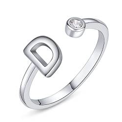 PEARLOVE Damen Mädchen Buchstabe Ring, 925 Sterling Silber Verstellbare Offener Ring mit Buchstaben für Frauen Stapelbare Alphabet ringe von A bis Z von PEARLOVE