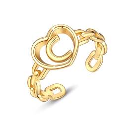 PEARLOVE Ring Damen 925 Sterling Silber Verstellbarer Initiale Ring Stapelbar 18K vergoldet A-Z Offener Buchstaben Gold Ringe von PEARLOVE