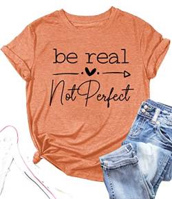 Kindness Shirt Tops für Frauen Be Real Not Perfect T-Shirt Kurzarm Inspirierende Grafik Tees Shirts, Orange/Abendrot im Zickzackmuster (Sunset Chevron), Mittel von PECHAR