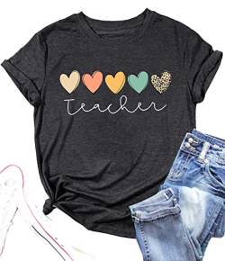 PECHAR Teacher Shirts Women Funny Teach Printed Graphic T-Shirt Kurzarm T-Shirt Bluse Lehrer Geschenke Tops Tee, Grau (3), Mittel von PECHAR