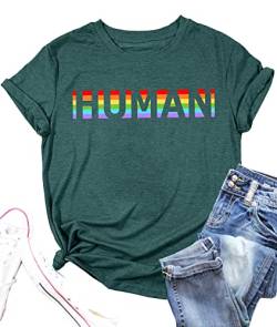 Pride Shirts für Frauen Human LGBT T-Shirt Regenbogen Grafik Tee Shirt LGBTQ Gleichheit Bluse Tops, Grün , Mittel von PECHAR