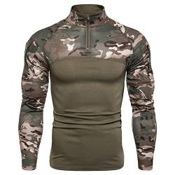 Herren Slim Fit Military Tactical Langarmhemd 1/4 Frontreißverschluss Camouflage Airsoft Shirts Outdoor Combat T-Shirt Langarm Militärstil mit Taschen Outdoor-Bekleidung für die Jagd Camping Wandern von PECHEMO