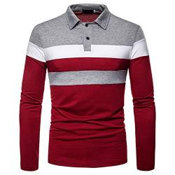 Herrenmode Poloshirt Langarm Streifen Lässig Rugby Tennis Golf T-Shirts Arbeitsoberteil Herren Polo Tricolor Spleißen Modedesign Lässiges Revers Langarm T-Shirts Tops S-XXL von PECHEMO