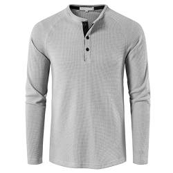 Langärmliges lässiges kragenloses Henley-Hemd für Herren Knopfleiste leichtes bequemes Rundhals-T-Shirt Waffel-Langarm-Henley-T-Shirt Thermo-Unterwäsche Basic-Shirt schmales T-Shirt von PECHEMO