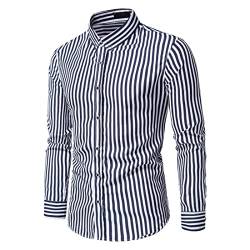 PECHEMO Herren klassisches gestreiftes Hemd vertikale Streifen Herbst Langarm formelles blaues Business Hemd Outdoor Freizeit-Reisen Dating Urlaub gestreiftes Button-Down-Mode-Hemd Regular Fit Tops von PECHEMO