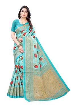 PEEGLI Saree Indischer Frauen Kunst Seide Sari Blau Bedruckter Sari 5.74 Yardss von PEEGLI