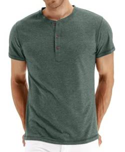 PEGENO Classic Herren Henley T-Shirt Passform Trendigem Lässigem Kurzarm Henley Kragen T-Shirt,C01 VG-Grün Large von PEGENO