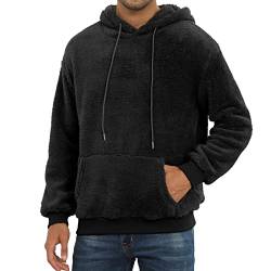 PEGENO Herren Fuzzy Sherpa Hoodie Pullover Sweatshirts Lose Gemütliche Tasche Langarm Winter Kapuzen-Outwear, Black01, Medium von PEGENO