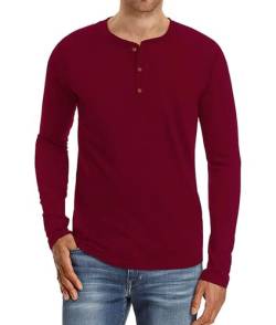 PEGENO Herren Mode Casual Frontleiste Kurz/Langarm Henley T-Shirts Baumwolle Shirts, B07 weinrot, X-Groß von PEGENO