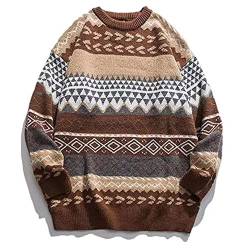 PEHMEA Herren Vintage Streifen Pullover Oversized Rundhalsausschnitt Langarm Strickpullover Pullover, coffee, Mittel von PEHMEA