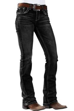 PEIHOT Damen Jeans 90er Vintage Bootcut Jeans High Stretch Mid Rise Straight Leg Ripped Jeans Boot Cut Pull On Denim Pants, 201 - Schwarz, M von PEIHOT