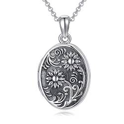 PEIMKO Sonnenblumen Medaillon Halskette 925 Sterling Silber die Bilder Oval Medaillon Anhänger Hält Sie Sind Meine Sonnenschein Halsketten Sonnenblumen Geschenk für Damen Frauen Mädchen (Locket) von PEIMKO