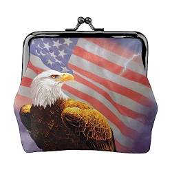 Adler mit USA-Flagge Geldbörse Kuss Schloss Kleingeld Geldbörse Leder Kleingeld Pouch Kleine Frauen Geldbörse Tasche für Geschenke, Schwarz , Einheitsgröße, Münzbeutel von PEIXEN