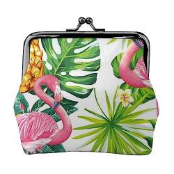 Ananas Flamingo Münzbörse Kiss Lock Wechselgeldbörse Leder Kleingeldbeutel Kleine Frauen Geldbörse Tasche für Geschenke, Schwarz , Einheitsgröße, Münzbeutel von PEIXEN