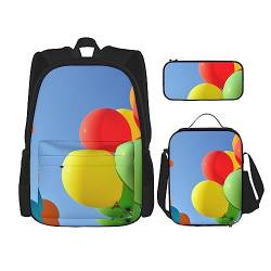 Bunte Ballon Rucksack Personalisierte Reisetasche Mit Mittagessen Tasche Federmäppchen Set von 3 Stück, Schwarz , Einheitsgröße, Daypack Rucksäcke von PEIXEN