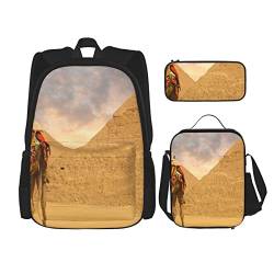 Camel Rucksack Personalisierte Reisetasche Mit Mittagessen Tasche Federmäppchen Set von 3 Stück, Schwarz , Einheitsgröße, Daypack Rucksäcke von PEIXEN