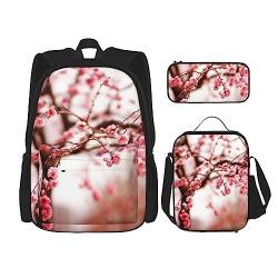 Cherry Tree Rucksack Personalisierte Reisetasche mit Lunchtasche Federmäppchen Set von 3 Stück, Schwarz , Einheitsgröße, Daypack Rucksäcke von PEIXEN