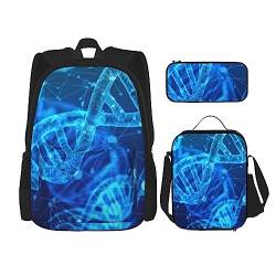 DNA Genetic Helix Rucksack Personalisierte Reisetasche mit Lunchtasche Federmäppchen Set von 3 Stück, Schwarz , Einheitsgröße, Daypack Rucksäcke von PEIXEN