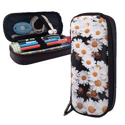 Daisy Federmäppchen Große Kapazität Leder Bleistift Tasche Tragbare Bleistift Tasche mit Reißverschluss für Büro Organizer, Schwarz , Einheitsgröße von PEIXEN