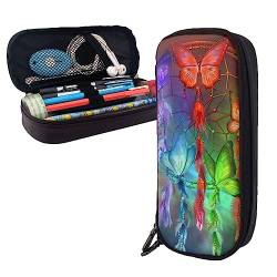 Dream Catcher Butterfly Pencil Case Big Capacity Leather Pencil Pouch Portable Pencil Bag with Zipper for Office Organizer, Schwarz , Einheitsgröße, Federmäppchen von PEIXEN