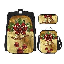 Frohe Weihnachten Rucksack Personalisierte Reisetasche Mit Mittagessen Tasche Federmäppchen Set von 3 Stück, Schwarz , Einheitsgröße, Daypack Rucksäcke von PEIXEN