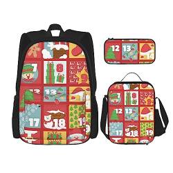 Kalender Rucksack Personalisierte Reisetasche Mit Mittagessen Tasche Federmäppchen Set von 3 Stück, Schwarz , Einheitsgröße, Daypack Rucksäcke von PEIXEN