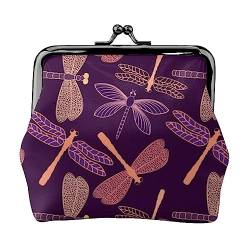 Lila Libelle Geldbörse Kuss Schloss Kleingeld Geldbörse Leder Kleingeld Pouch Kleine Frauen Brieftasche Tasche für Geschenke, Schwarz , Einheitsgröße, Münzbeutel von PEIXEN