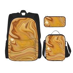 Marmor Moderne Kunst Rucksack Personalisierte Reisetasche Mit Mittagessen Tasche Federmäppchen Set von 3 Stück, Schwarz , Einheitsgröße, Daypack Rucksäcke von PEIXEN