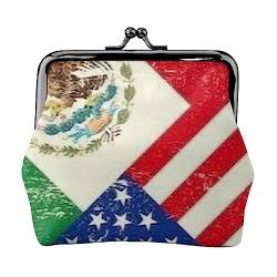 Mexikanische Amerikanische Flagge Münze Geldbörse Kiss Lock Change Geldbörse Leder Kleingeld Pouch Kleine Frauen Brieftasche Tasche für Geschenke, Schwarz , Einheitsgröße, Münzbeutel von PEIXEN