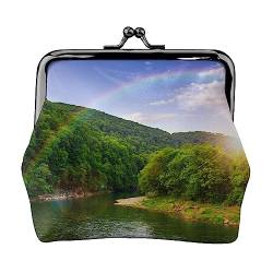 Mountain Valley mit Regenbogen Geldbörse Kuss Schloss Wechselgeldbörse Leder Kleingeld Pouch Kleine Frauen Geldbörse Tasche für Geschenke, Schwarz , Einheitsgröße, Münzbeutel von PEIXEN