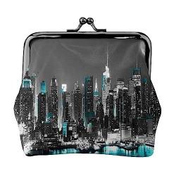 New York Paintings Geldbörse Kuss Schloss Kleingeld Geldbörse Leder Kleingeld Pouch Kleine Frauen Geldbörse Tasche für Geschenke, Schwarz , Einheitsgröße, Münzbeutel von PEIXEN