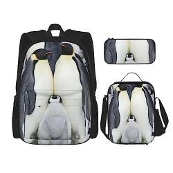 Niedliche Pinguine Familie Rucksack Personalisierte Reisetasche Mit Mittagessen Tasche Federmäppchen Set von 3 Stück, Schwarz , Einheitsgröße, Daypack Rucksäcke von PEIXEN