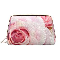 Niedliche rosa Pastellrosen Make-up Tasche PU Leder Reise Kosmetiktasche Tragbare Reißverschluss Kulturbeutel Aufbewahrungstasche Für Frauen, Weiß, Einheitsgröße, weiß, Einheitsgröße von PEIXEN