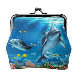 Ocean Sea Animal Dolphin Coin Purse Kiss Lock Change Purse Leather Change Pouch Small Women Wallet Bag for Gifts, Black, One Size, Fashion, Schwarz , Einheitsgröße, modisch von PEIXEN