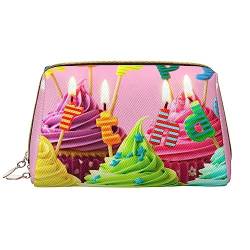 PEIXEN Bunte Happy Birthday Cupcakes Make-up Tasche PU Leder Reise Kosmetiktasche Tragbare Reißverschluss Kulturbeutel Aufbewahrungstasche Für Frauen, Weiß, Einheitsgröße, weiß, Einheitsgröße von PEIXEN