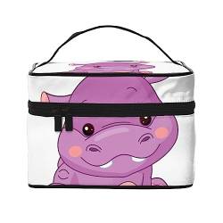 PEIXEN Cartoon lila Nilpferd Make-up Tasche Kosmetiktasche Tragbare Kulturtasche Aufbewahrung Organizer Reise Make Up Tasche für Frauen, Schwarz, Einheitsgröße, Schwarz , Einheitsgröße von PEIXEN