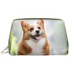 PEIXEN Corgi Dog Running on The Railroad Make-up-Tasche PU-Leder Reise-Kosmetiktasche Tragbare Reißverschluss Kulturbeutel Aufbewahrungstasche Für Frauen, Weiß, Einheitsgröße, weiß, Einheitsgröße von PEIXEN