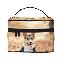 PEIXEN Corgi Hunde-Make-up-Tasche, Kosmetiktasche, tragbare Kulturtasche, Aufbewahrung, Organizer, Reise-Make-up-Tasche für Frauen, Schwarz, Einheitsgröße, Schwarz , Einheitsgröße von PEIXEN