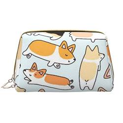 PEIXEN Corgi Muster Make-up Tasche PU Leder Reise Kosmetiktasche Tragbare Reißverschluss Kulturbeutel Aufbewahrungstasche Für Frauen, Weiß, Einheitsgröße, weiß, Einheitsgröße von PEIXEN