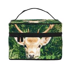 PEIXEN Deer Among Thick Leaves Make-up-Tasche, Kosmetiktasche, tragbare Kulturtasche, Aufbewahrung, Organizer, Reise-Make-up-Tasche für Frauen, schwarz, Einheitsgröße, Schwarz , Einheitsgröße von PEIXEN