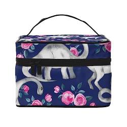 PEIXEN Make-up-Tasche mit Dinosauriern und Rosen, Kosmetiktasche, tragbare Kulturtasche, Aufbewahrung, Organizer, Reise-Make-up-Tasche für Frauen, schwarz, Einheitsgröße, Schwarz , Einheitsgröße von PEIXEN