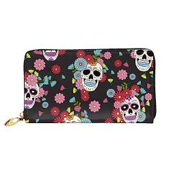 PEIXEN Mexikanische Sugar Skull Leder Geldbörse Kreditkartenetui Geldbörse Reißverschluss um Lange Münzbörse Telefon Clutch, Schwarz, Einheitsgröße, Schwarz , Einheitsgröße von PEIXEN